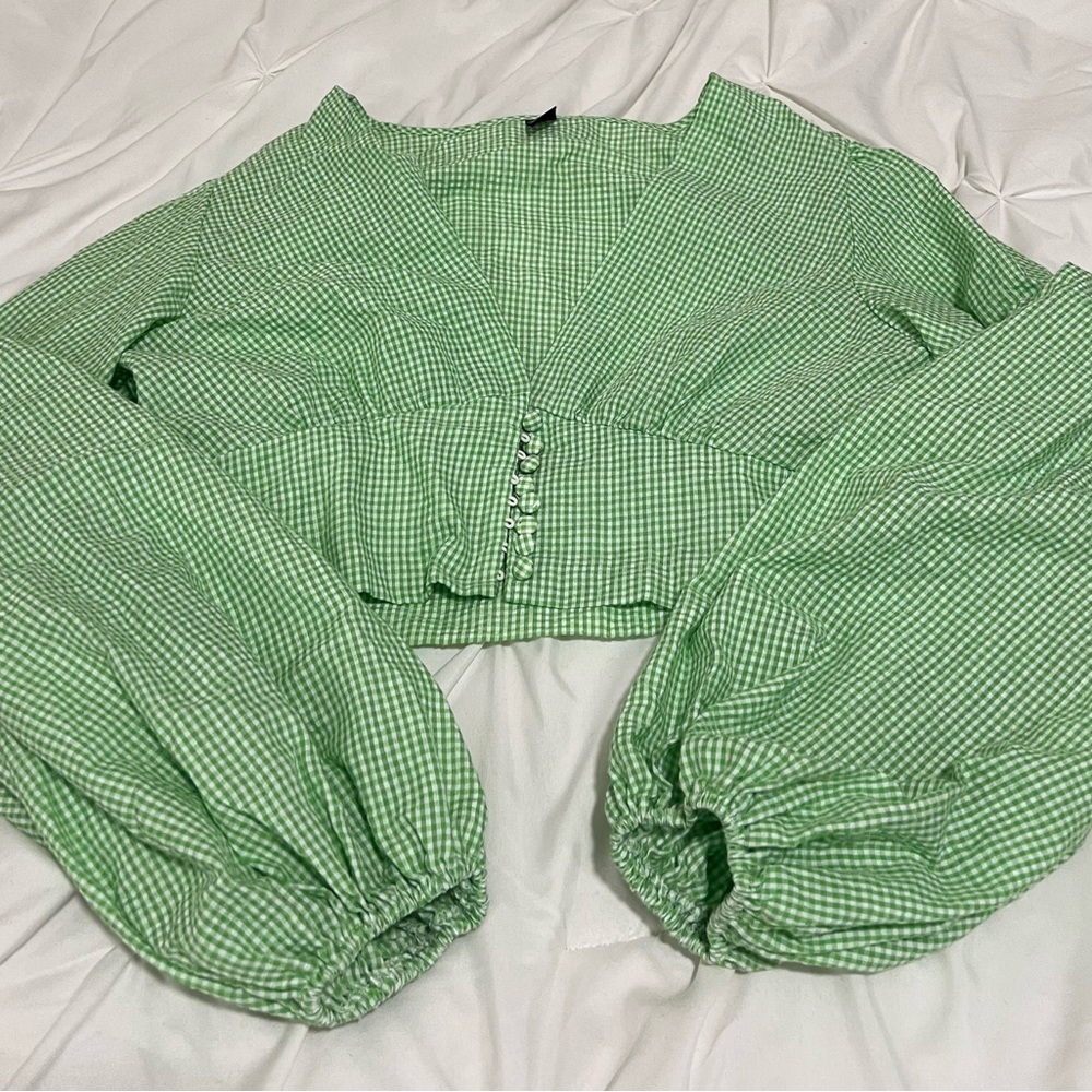 SHEIN Green Checkered Blouse